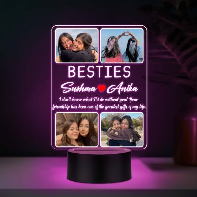 Personalized Bestie Photo Frame LED Night Lamp with Multicolored Light & USB Powered   Long Distance Friendship Gift for Best Friend, Soul Sister, and BFF   Birthday Gift for Besti
